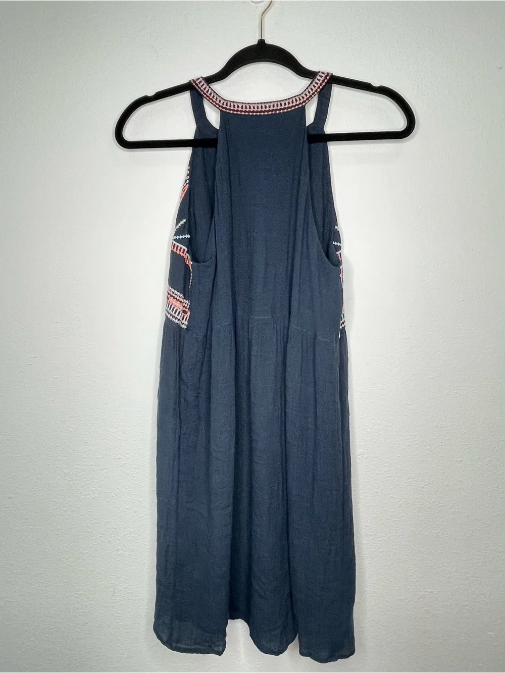 THML‎ Small Women Pullover Mini Sleeveless Dress Embroidered Boho V-neck Gauze